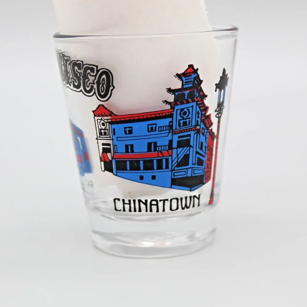Vintage San Francisco Shot Glass Cable Car Golden Gate Bridge Chinatown Barware